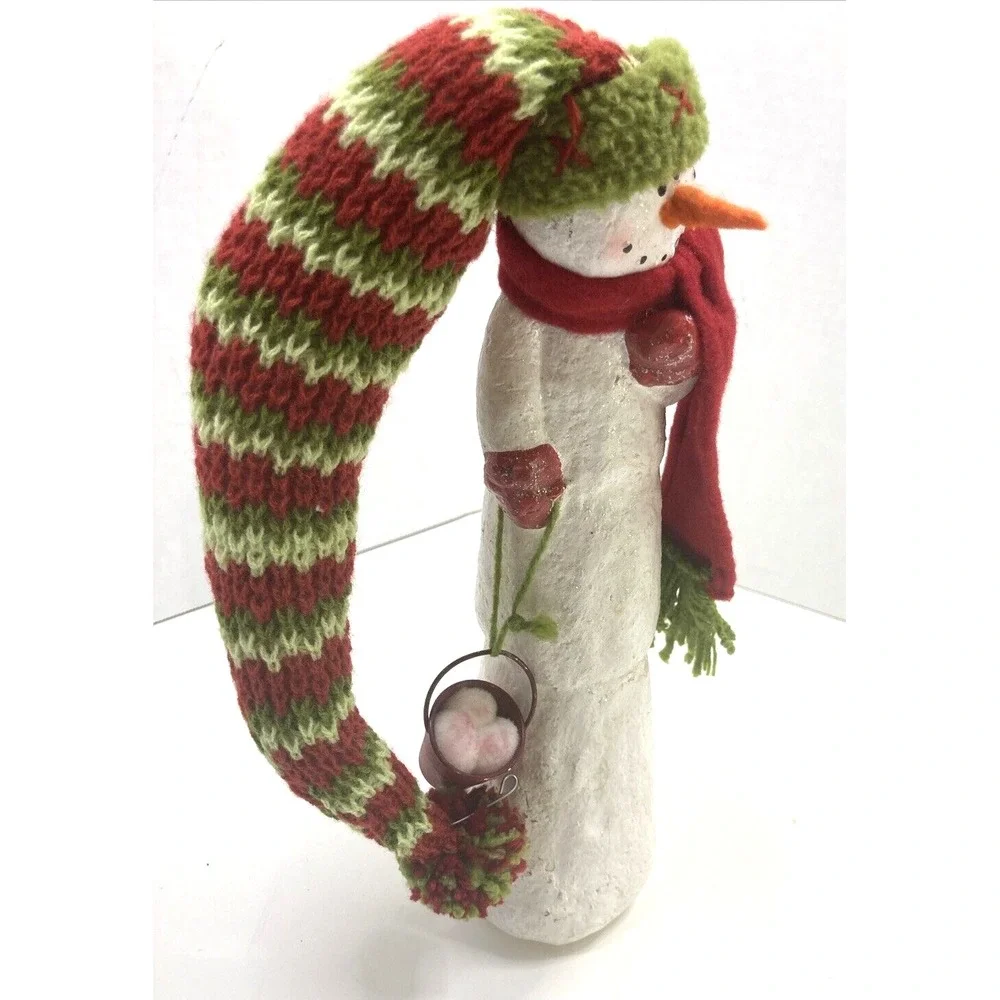 Rare Snowman With Long Knit Hat‎ Quirky Unique Whimsical Figurine 11.5